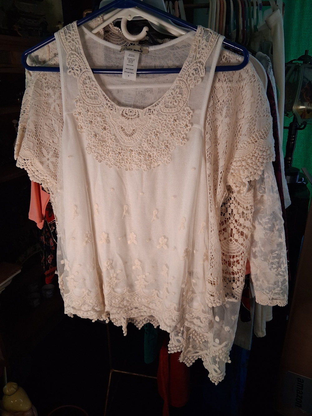 Haute Monde Cream Lace Embroidered Tank Top
